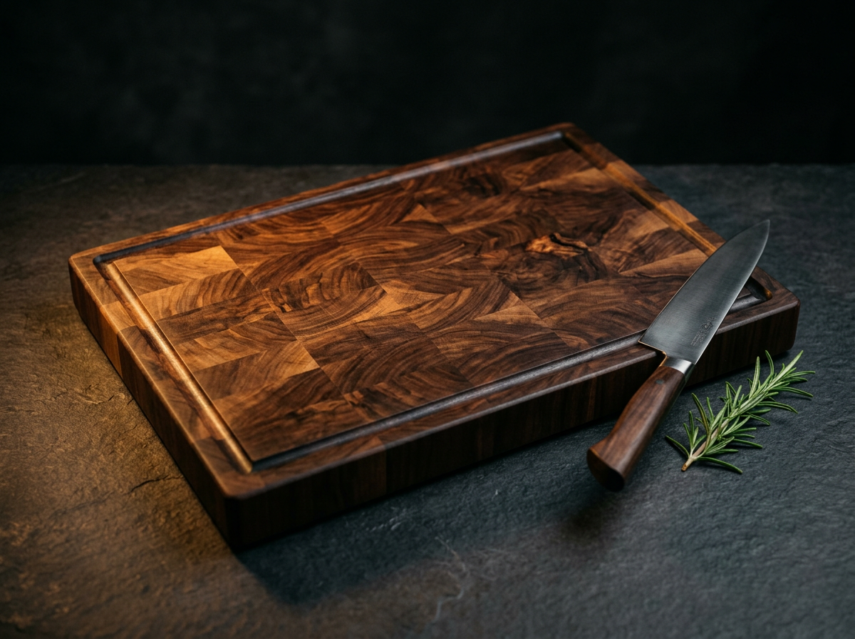 Artisan Walnut Cutting Board — end-grain American black walnut, 18x12 inches
